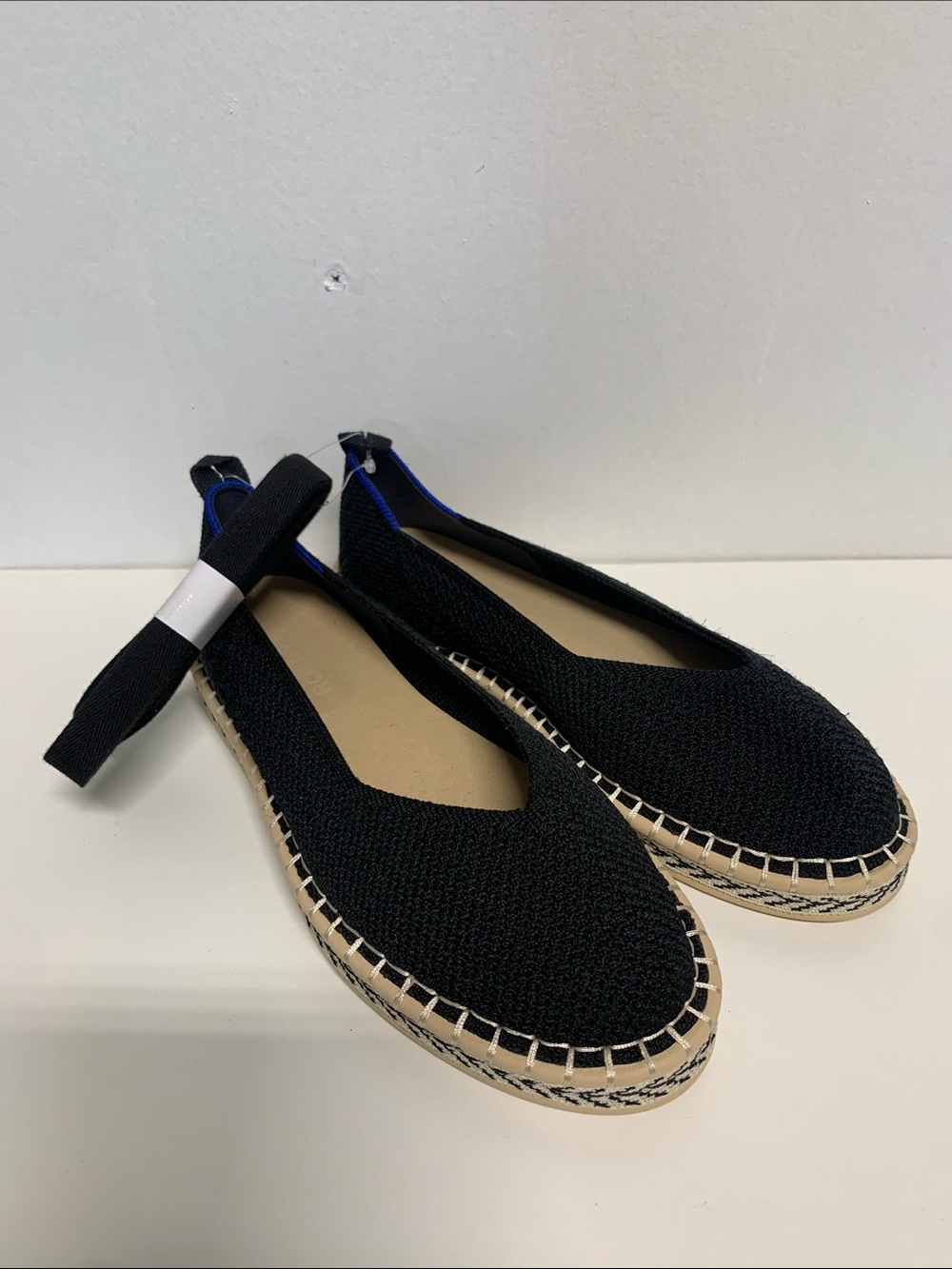 Rothy's Black Knit Espadrille Flats with Ankle Tie